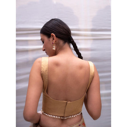 PRIYANKA RAAJIV Mangalya Gold Silk Tissue Sleeveless Blouse