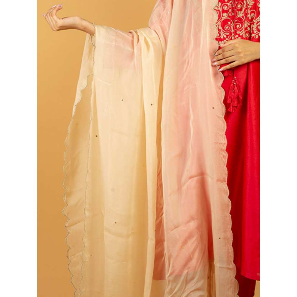 Priya Chaudhary Beige Scalloped Tissue Organza Dupatta