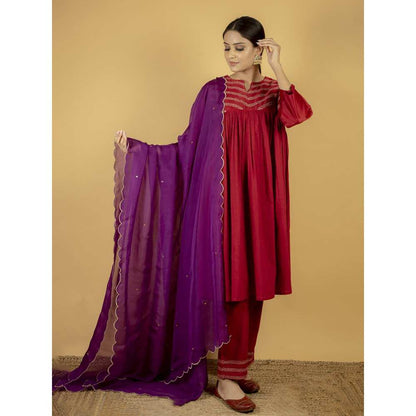 Priya Chaudhary Purple Scalloped Tissue Organza Dupatta
