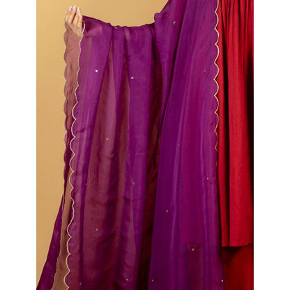 Priya Chaudhary Purple Scalloped Tissue Organza Dupatta
