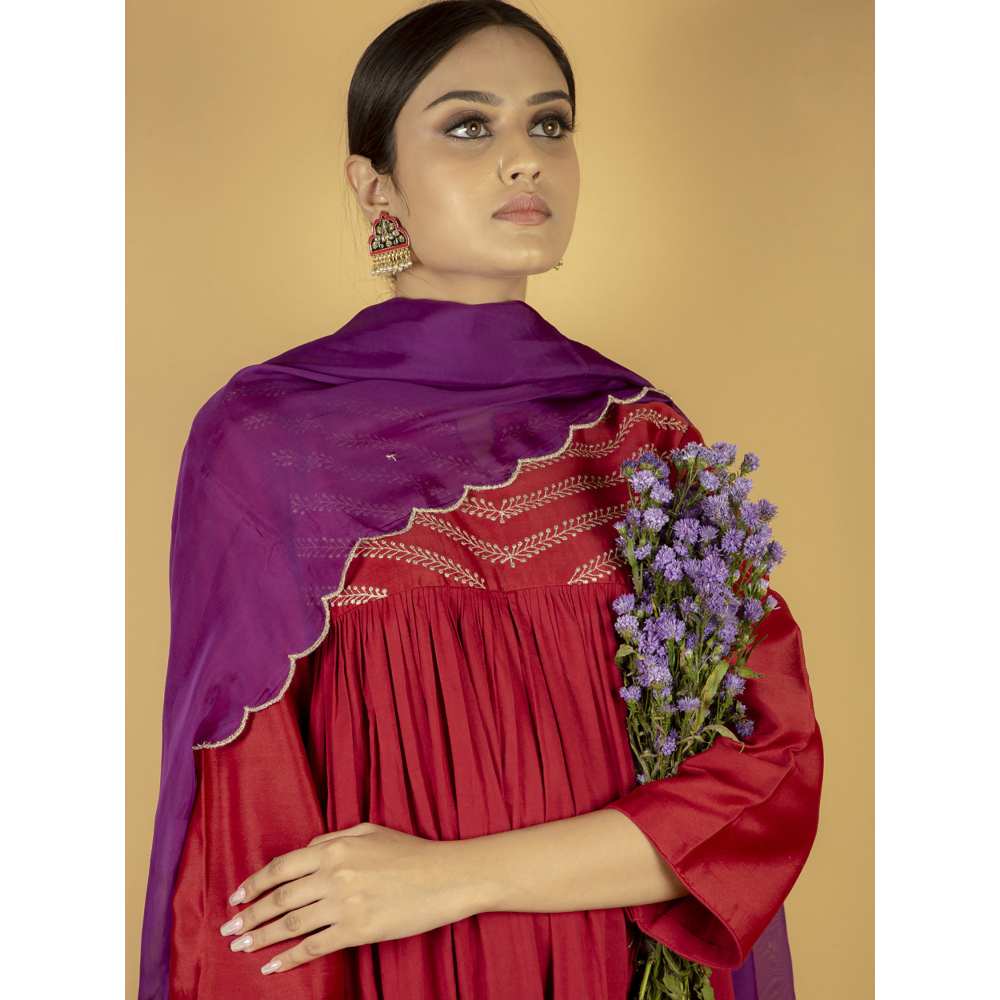 Priya Chaudhary Purple Scalloped Tissue Organza Dupatta