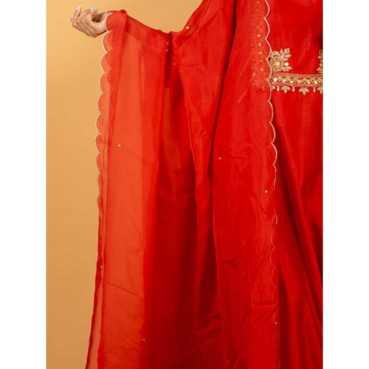 Priya Chaudhary Red Scalloped Tissue Organza Dupatta