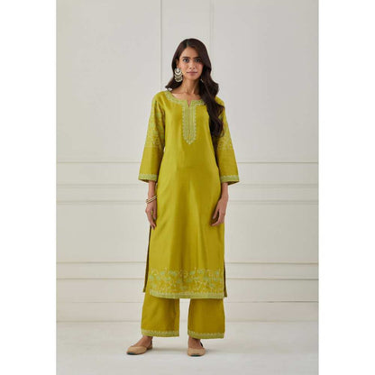Priya Chaudhary Lime Green Embroidered Chanderi Silk Kurta