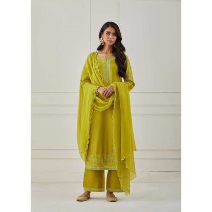 Priya Chaudhary Lime Green Embroidered Chanderi Silk Kurta