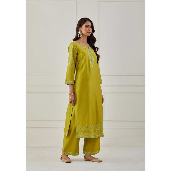 Priya Chaudhary Lime Green Embroidered Chanderi Silk Pants