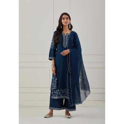 Priya Chaudhary Blue Embroidered Chanderi Silk Kurta
