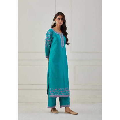 Priya Chaudhary Turquoise Embroidered Chanderi Silk Kurta
