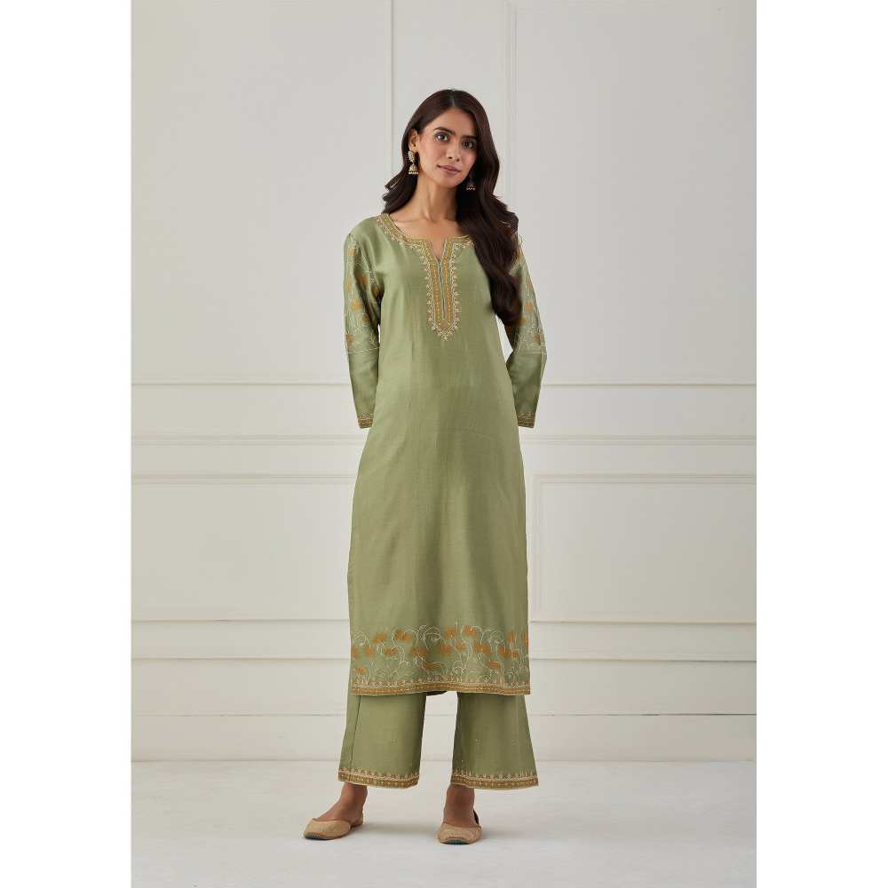 Priya Chaudhary Green Embroidered Chanderi Silk Kurta
