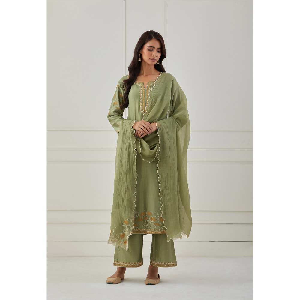 Priya Chaudhary Green Embroidered Chanderi Silk Kurta