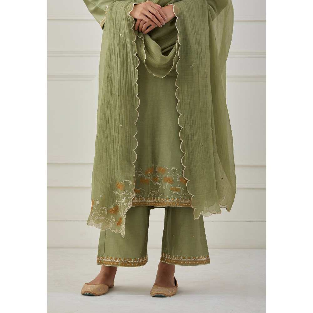 Priya Chaudhary Green Embroidered Chanderi Silk Pants