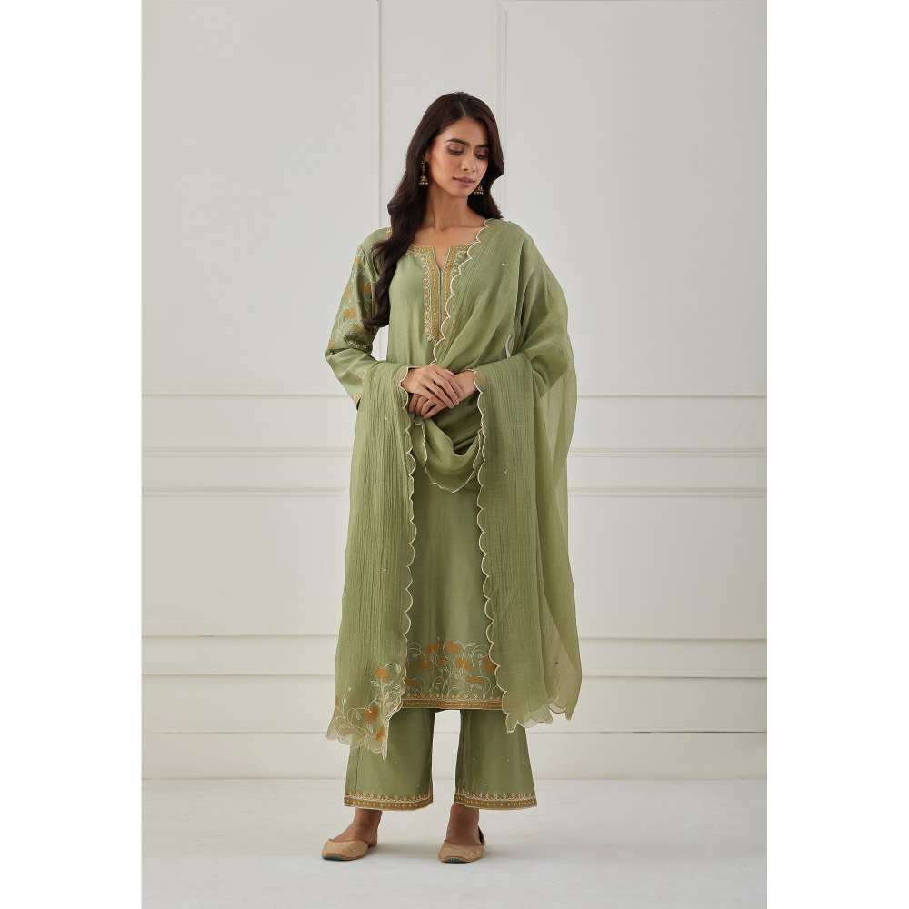 Priya Chaudhary Green Embroidered Chanderi Silk Pants