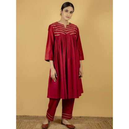 Priya Chaudhary Maroon Red Chanderi Silk Kurta