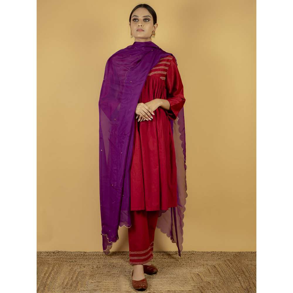 Priya Chaudhary Maroon Red Chanderi Silk Kurta