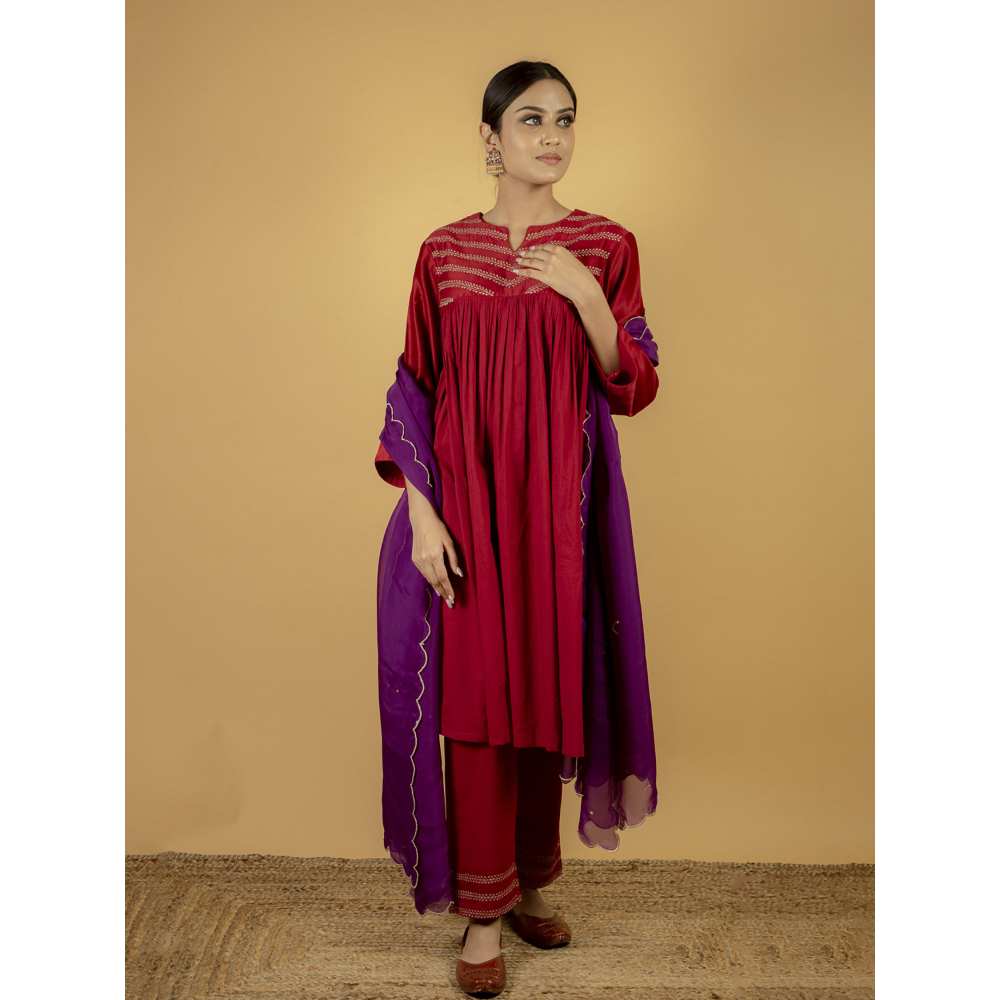 Priya Chaudhary Maroon Red Chanderi Silk Kurta
