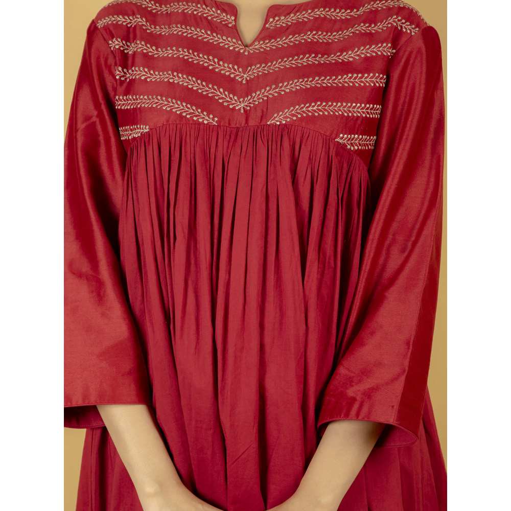 Priya Chaudhary Maroon Red Chanderi Silk Kurta