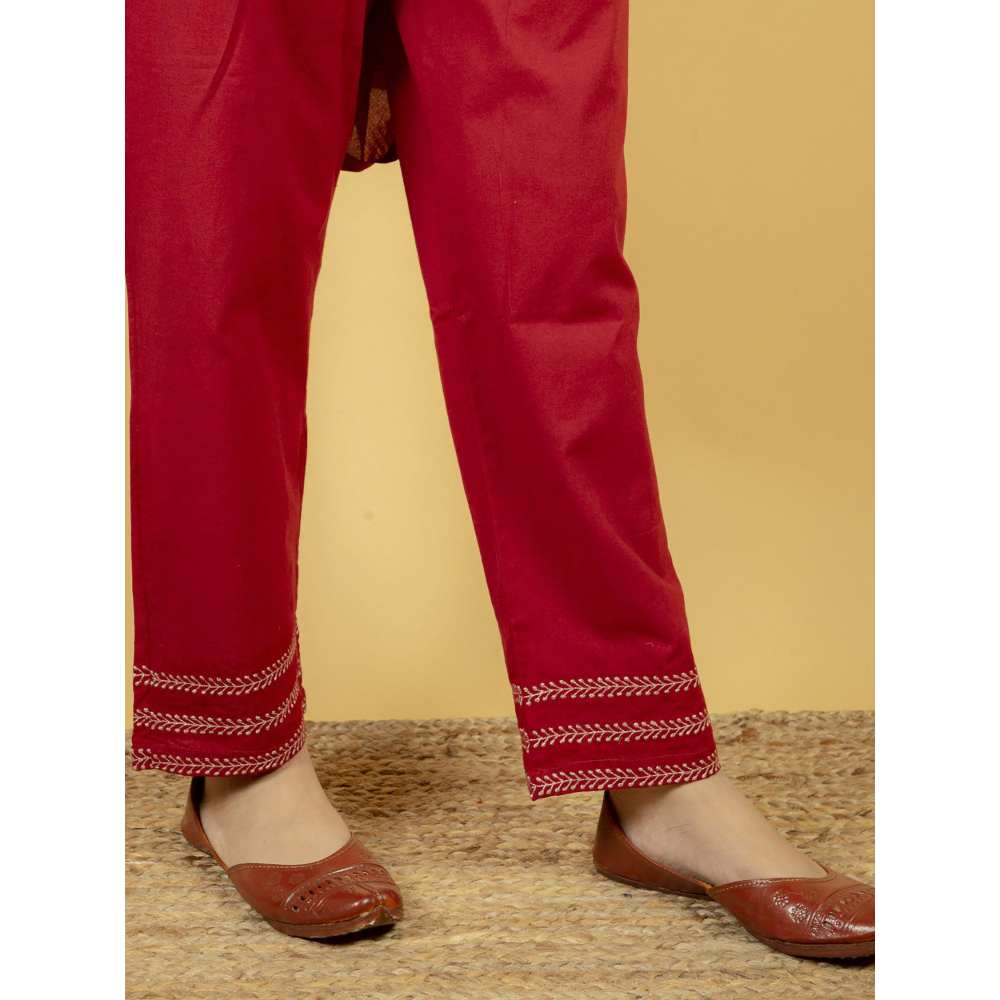 Priya Chaudhary Maroon Red Cotton Pants