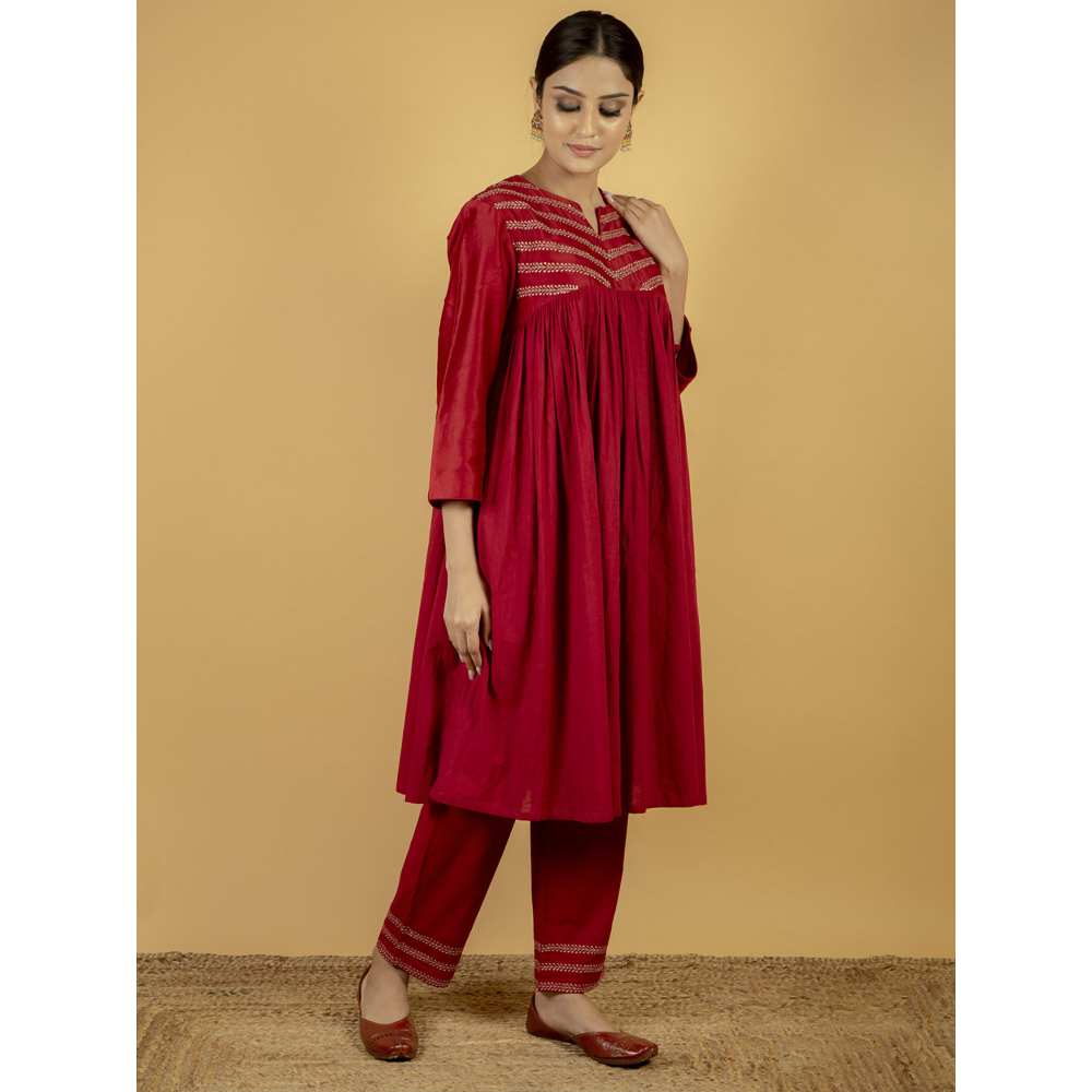 Priya Chaudhary Maroon Red Cotton Pants
