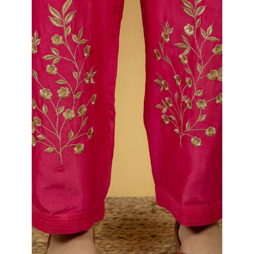 Priya Chaudhary Pink Embroidered Chanderi Silk Pants