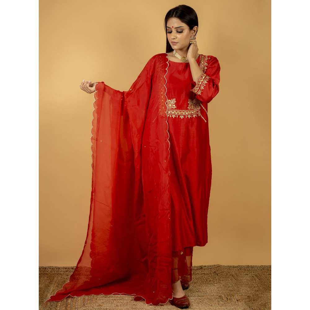 Priya Chaudhary Red Chanderi Silk Kurta