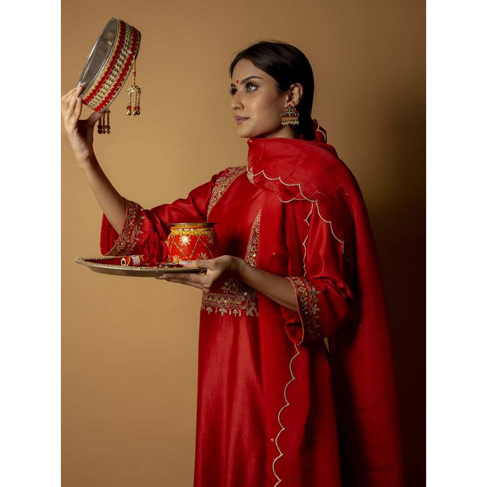 Priya Chaudhary Red Chanderi Silk Kurta