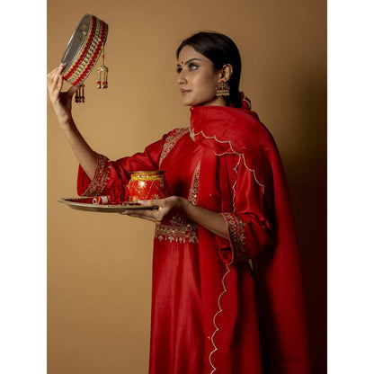Priya Chaudhary Red Chanderi Silk Kurta