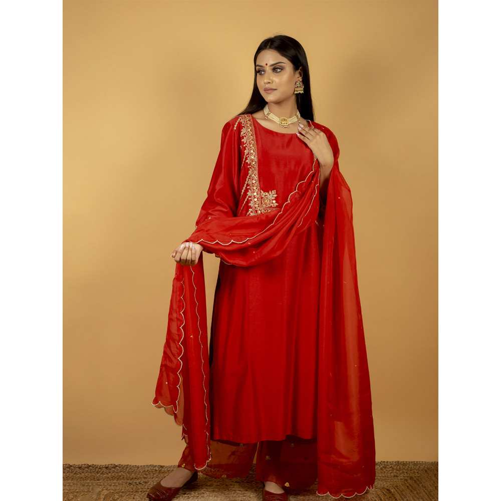 Priya Chaudhary Red Chanderi Silk Kurta