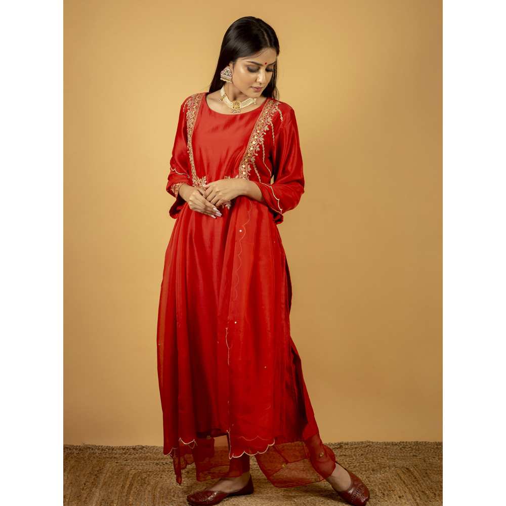 Priya Chaudhary Red Chanderi Silk Pants