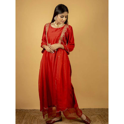 Priya Chaudhary Red Chanderi Silk Pants