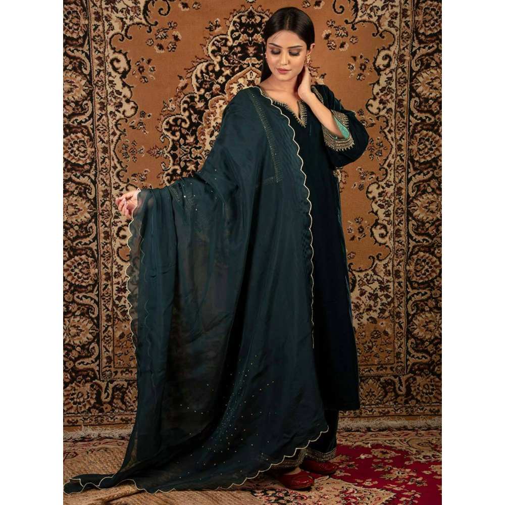 Priya Chaudhary Teal Blue Organza Dupatta