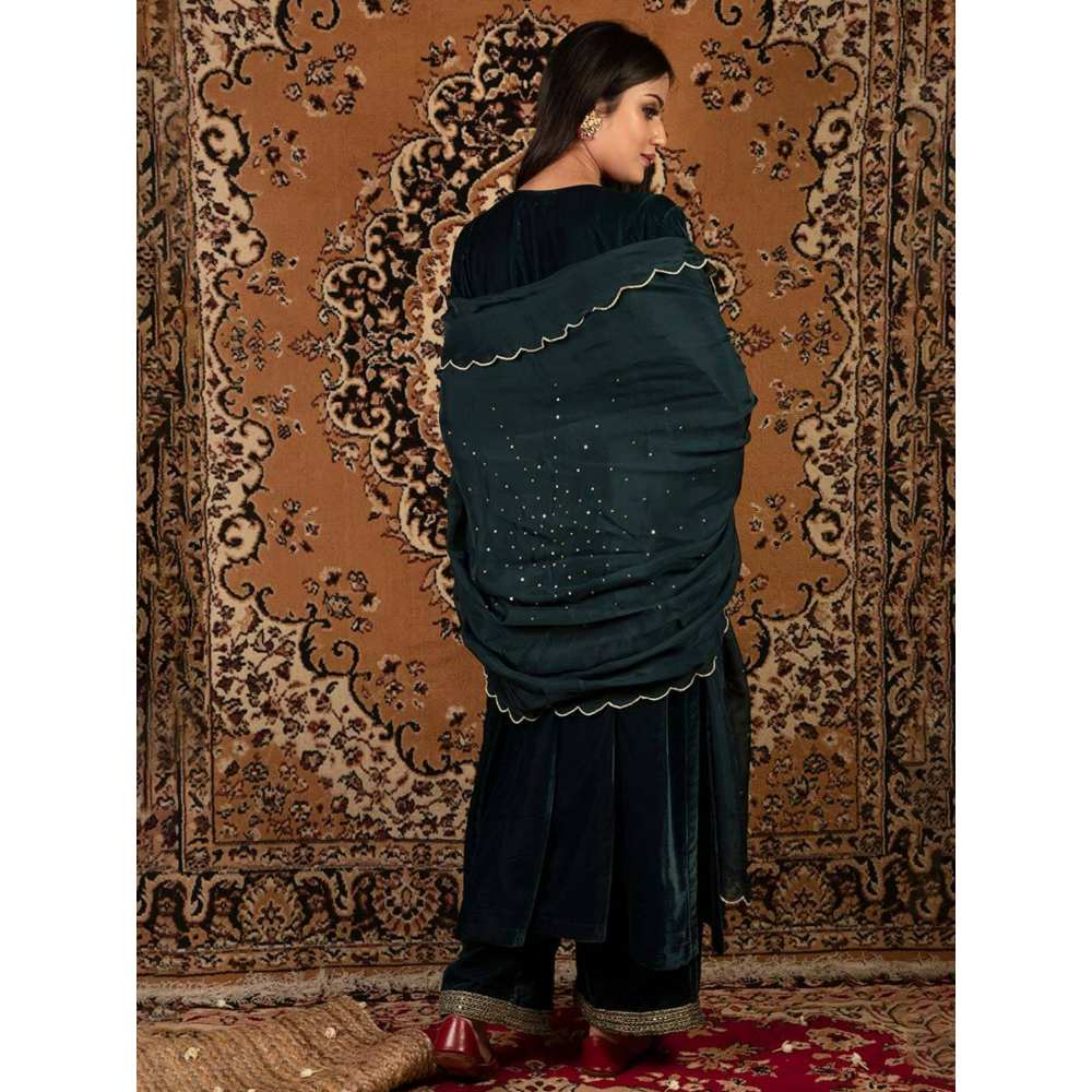 Priya Chaudhary Teal Blue Organza Dupatta