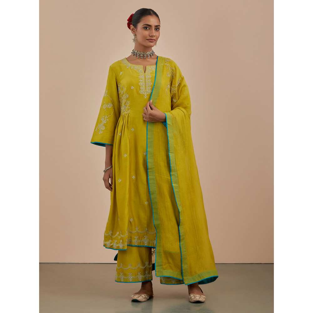 Priya Chaudhary Lime Green Chanderi Dupatta