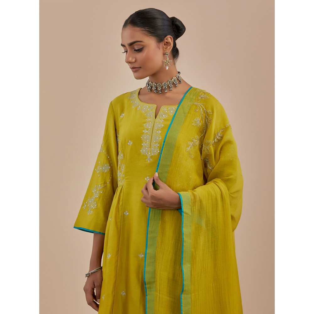 Priya Chaudhary Lime Green Chanderi Dupatta