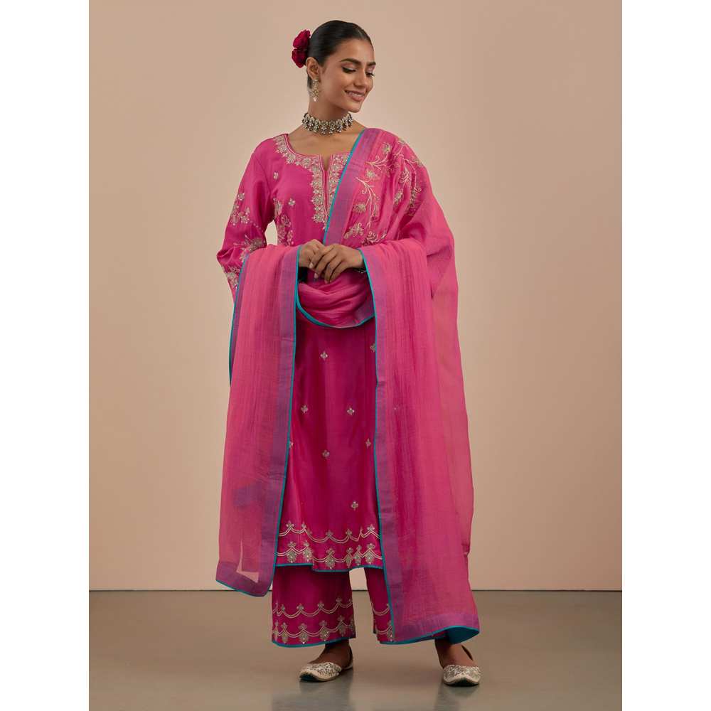 Priya Chaudhary Pink Chanderi Embroidered Dupatta