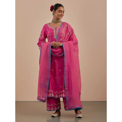Priya Chaudhary Pink Chanderi Embroidered Dupatta