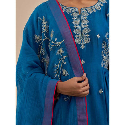 Priya Chaudhary Blue Embroidered Chanderi Dupatta