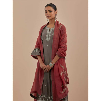 Priya Chaudhary Rust Embroidered Chanderi Dupatta