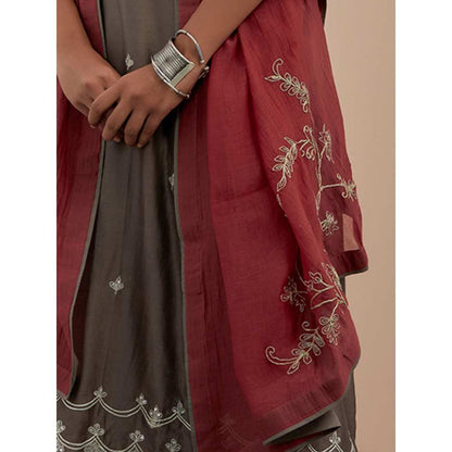 Priya Chaudhary Rust Embroidered Chanderi Dupatta