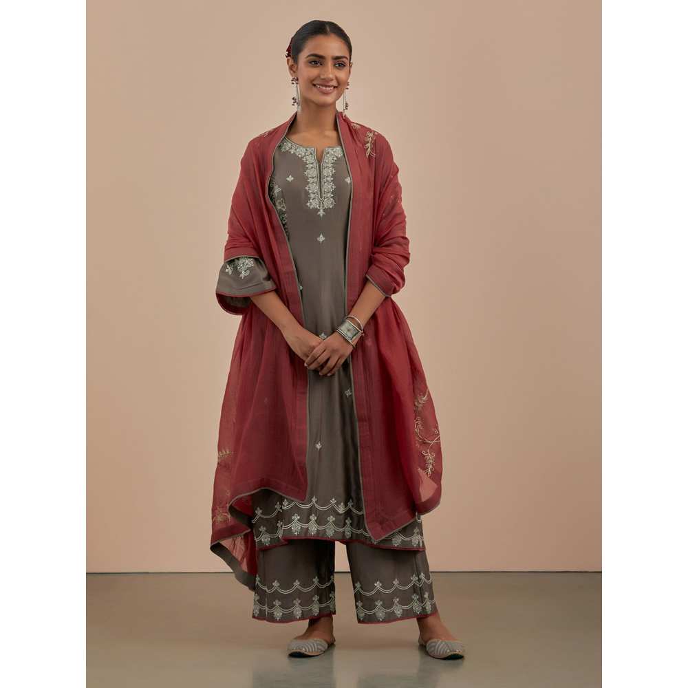 Priya Chaudhary Rust Embroidered Chanderi Dupatta