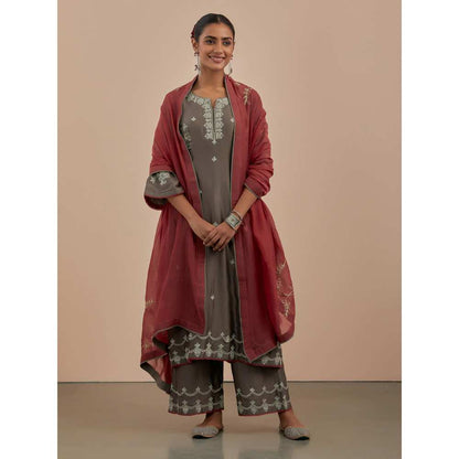 Priya Chaudhary Rust Embroidered Chanderi Dupatta