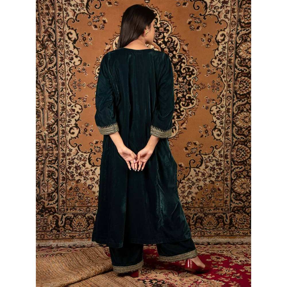 Priya Chaudhary Teal Blue Silk Velvet Kurta