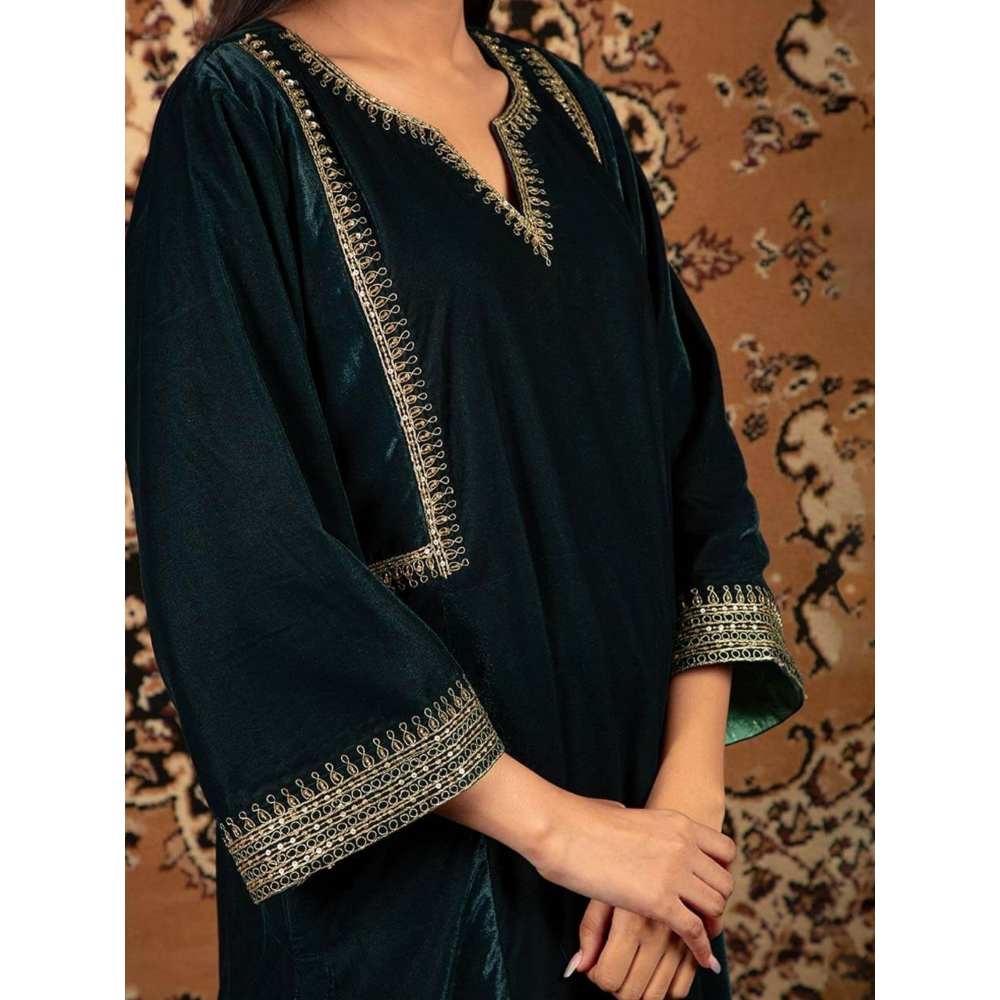 Priya Chaudhary Teal Blue Silk Velvet Kurta