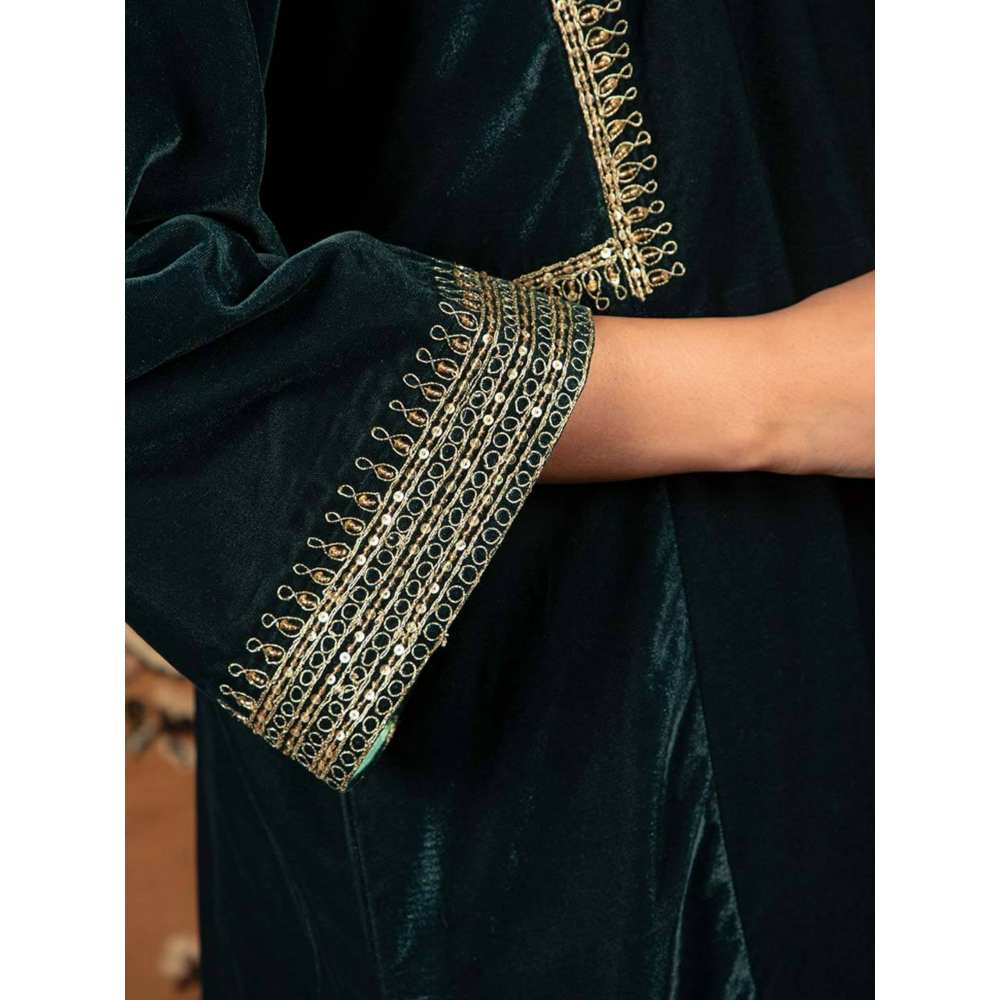 Priya Chaudhary Teal Blue Silk Velvet Kurta