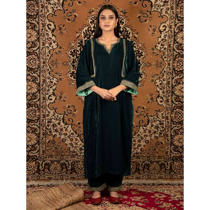 Priya Chaudhary Teal Blue Silk Velvet Pants