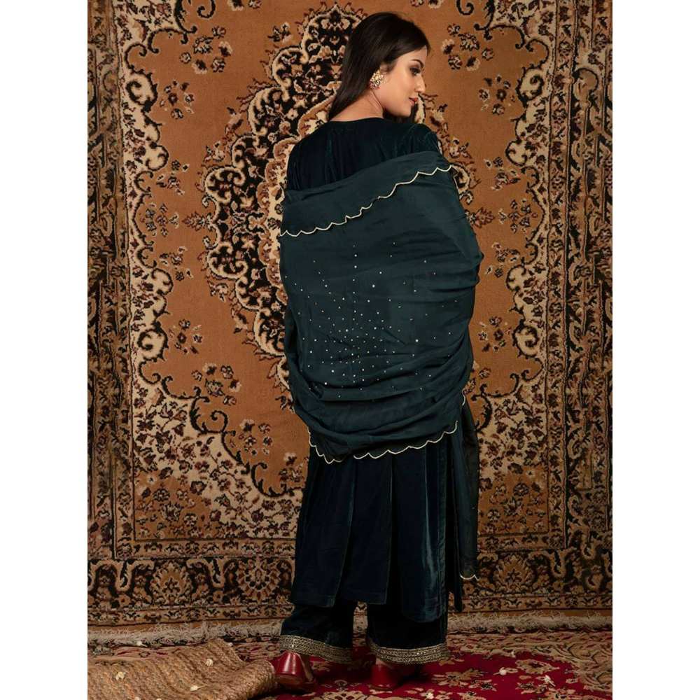 Priya Chaudhary Teal Blue Silk Velvet Pants