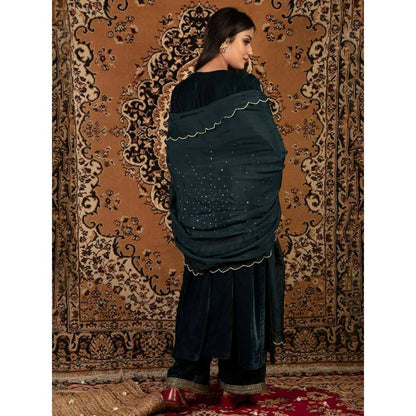 Priya Chaudhary Teal Blue Silk Velvet Pants