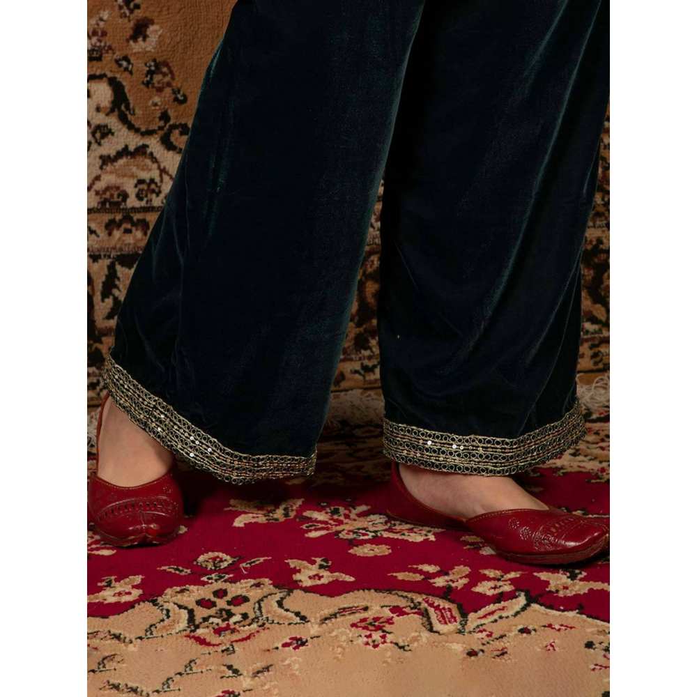 Priya Chaudhary Teal Blue Silk Velvet Pants