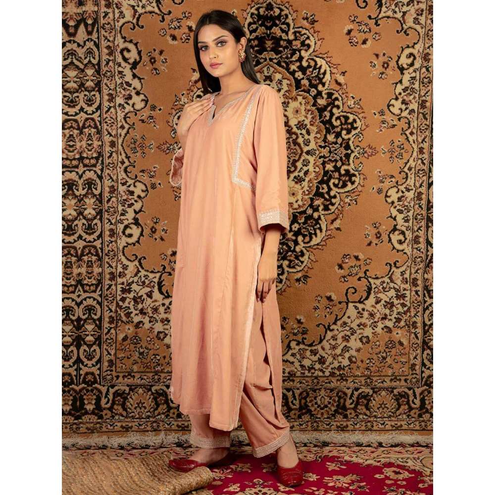 Priya Chaudhary Peach Silk Velvet Pants