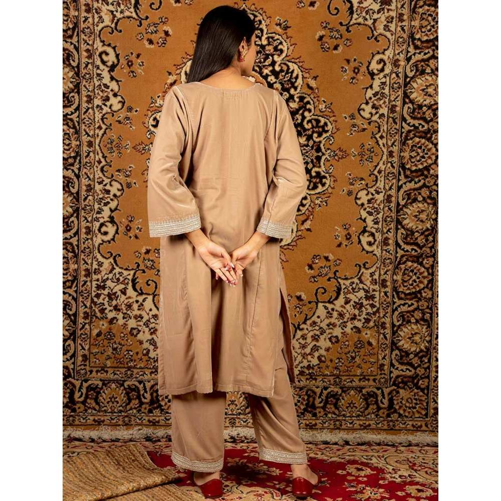 Priya Chaudhary Light Brown Silk Velvet Pants