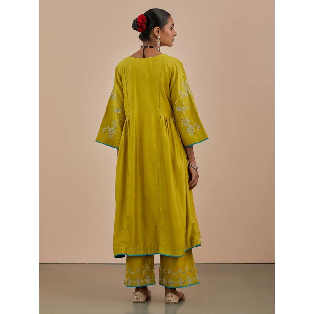 Priya Chaudhary Lime Green Embroidered Chanderi Silk Kurta