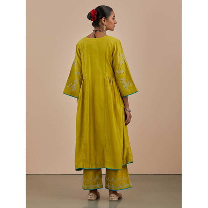 Priya Chaudhary Lime Green Embroidered Chanderi Silk Kurta